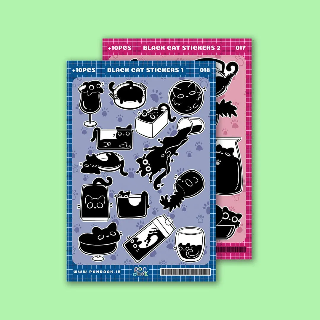 مجموعه دو عددی استیکر طرح black cat