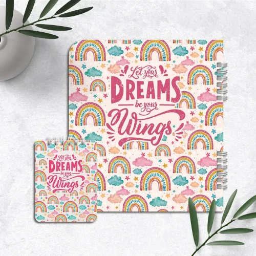 ست دفتر مشق + دفتر یادداشت خطدار (۸۰ برگ) طرح dream کد ۰۰۶
