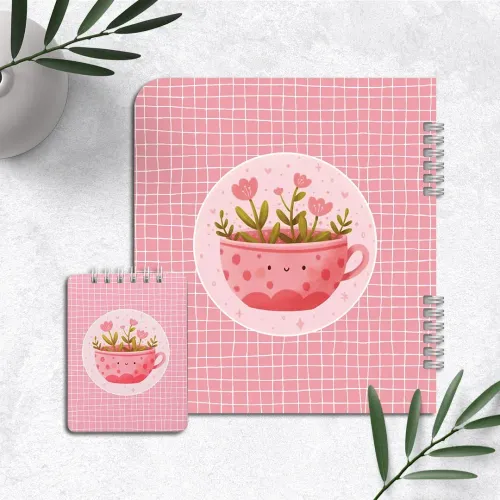 ست دفتر مشق + دفتر یادداشت خطدار (۸۰ برگ) طرح pinky pink کد ۰۱۰
